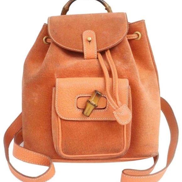 Gucci Orange Suede Bamboo Mini Backpack 855719 - Picture 1 of 12